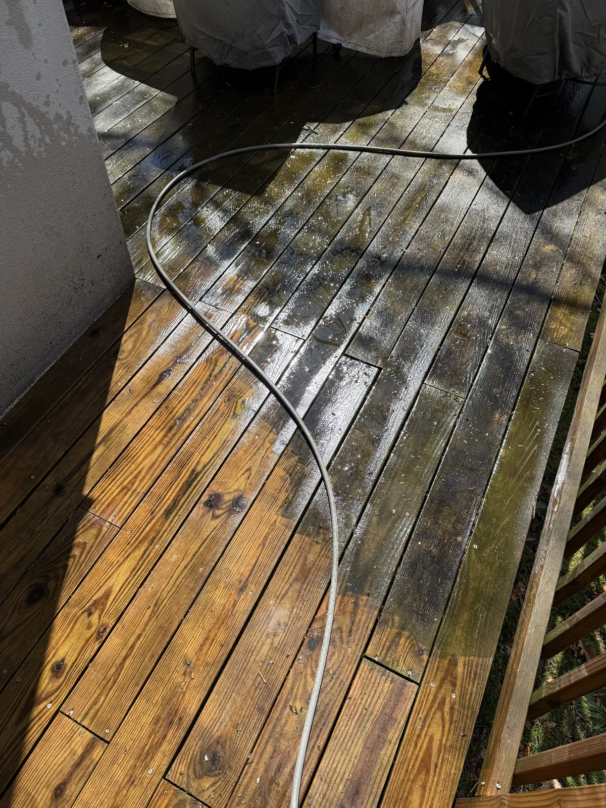 Wood deck before power washing: exterior repairs and restoration, Northern Virginia home