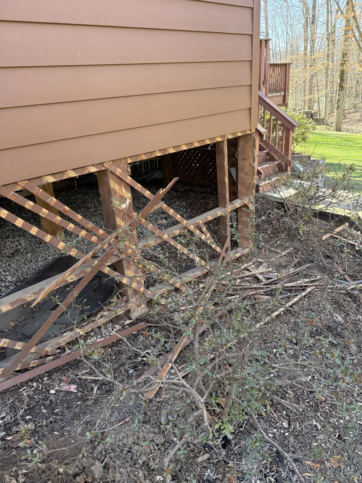 Deck skirting and lattice repair before: exterior carpentry project, Northern VA residence