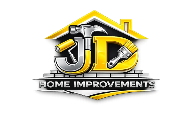 JD Home Improvements logo: gold and silver initials with a roofline, tools, and Home Improvements wordmark